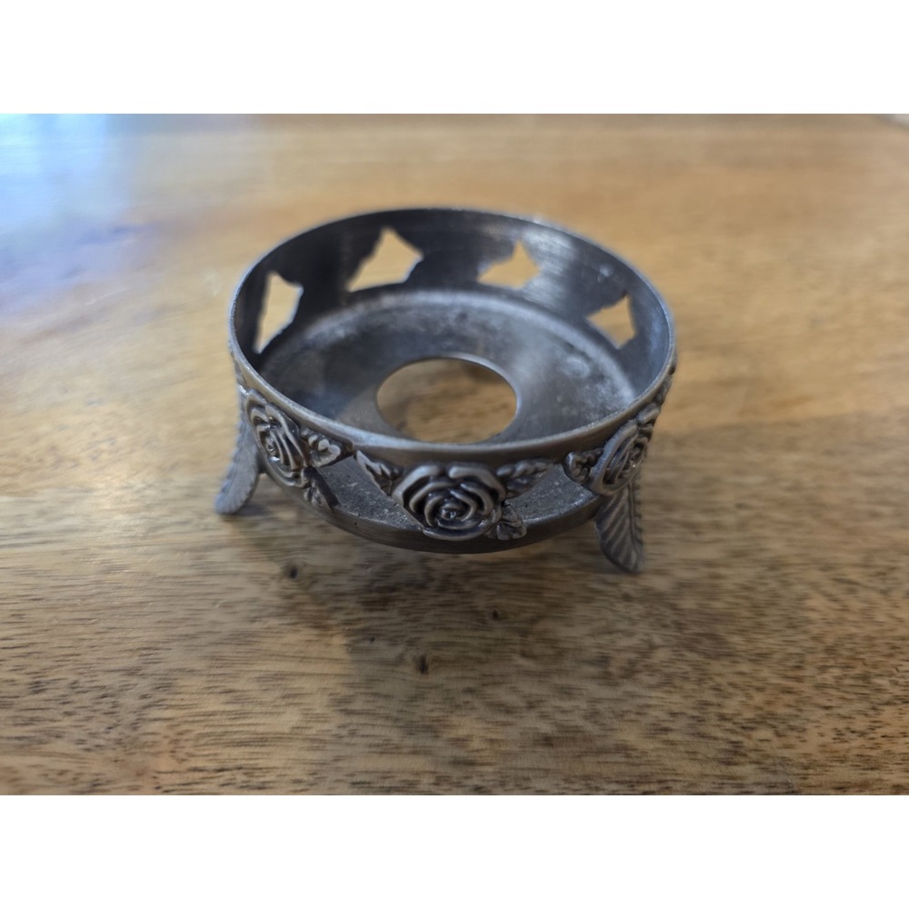 Pewter brushed rose and leaf candle holder base